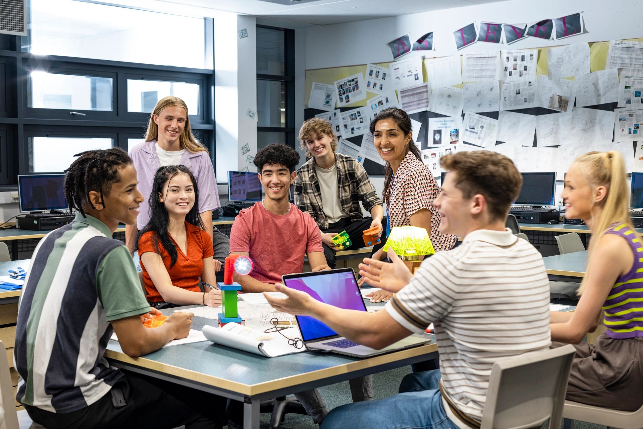 Students collaborating in a classroom