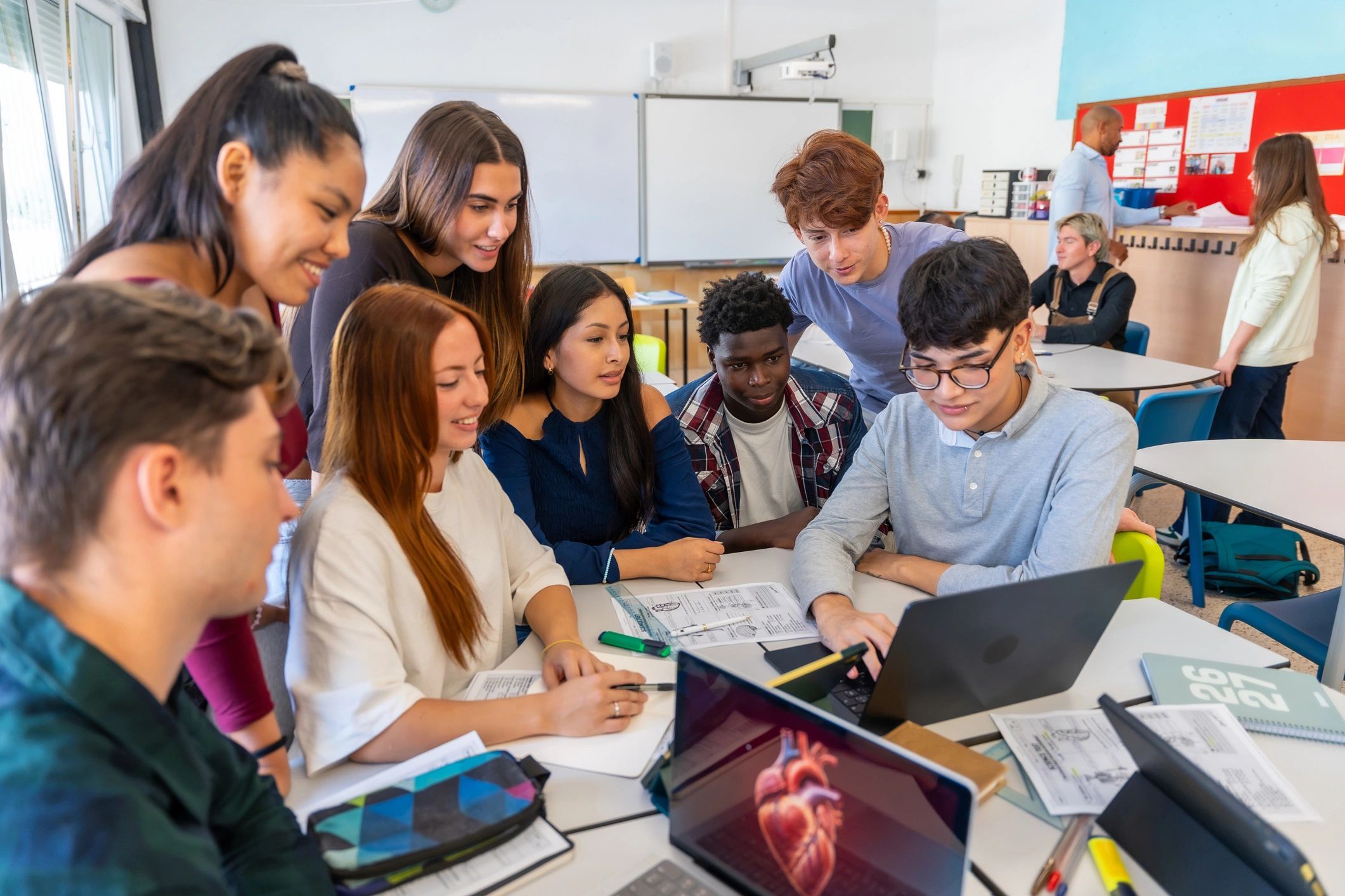 Students collaborating on a project in a classroom